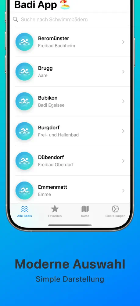 Badi App: Liste Schweizer Schwimmbäder